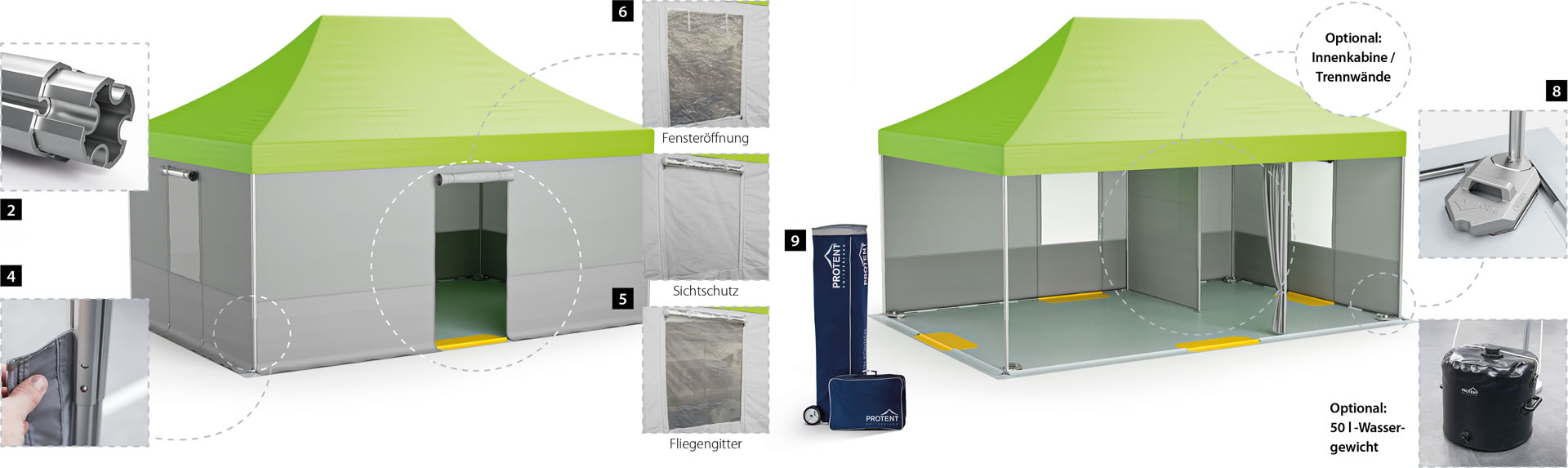 A schematic representation of the Pro-Tent 5000 Rescue, the high-performance rescue tent for a wide range of applications.