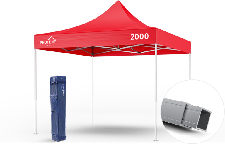 A red folding tent
