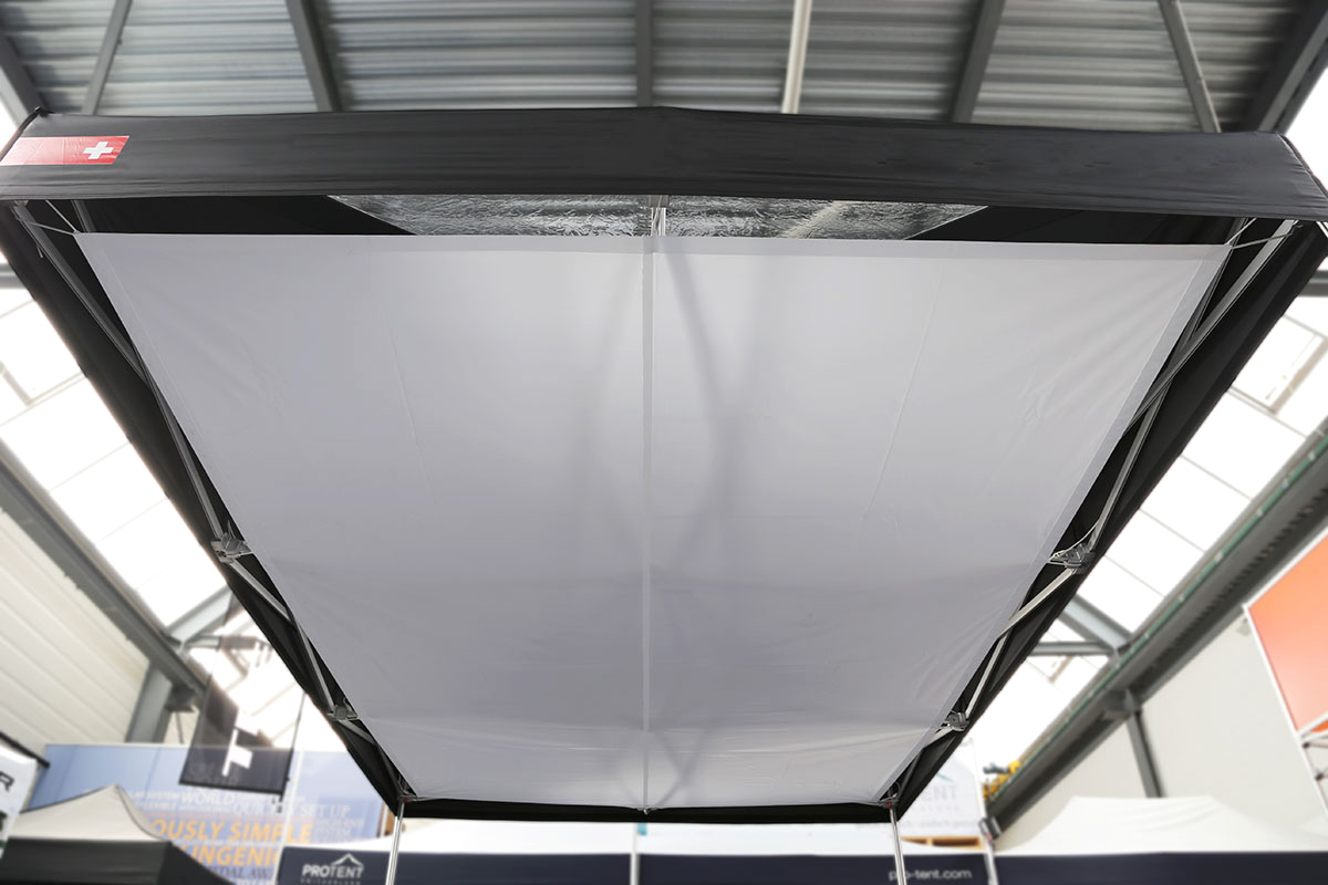 The interior roof lining helps to conceal the aluminium frame.