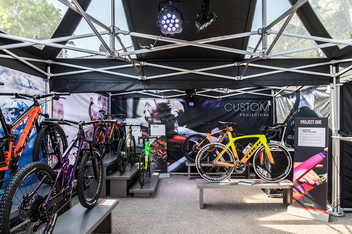 A bicycle manufacturer uses a Pro-Tent exhibition tent as a showroom for its bicycles.