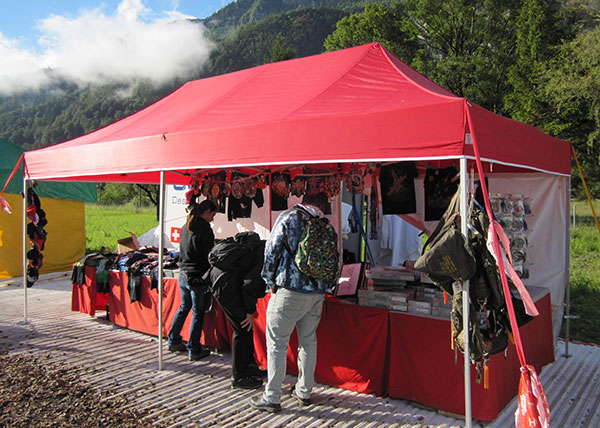 Folding tents for market or promotional use have to be built up and dismantled frequently.