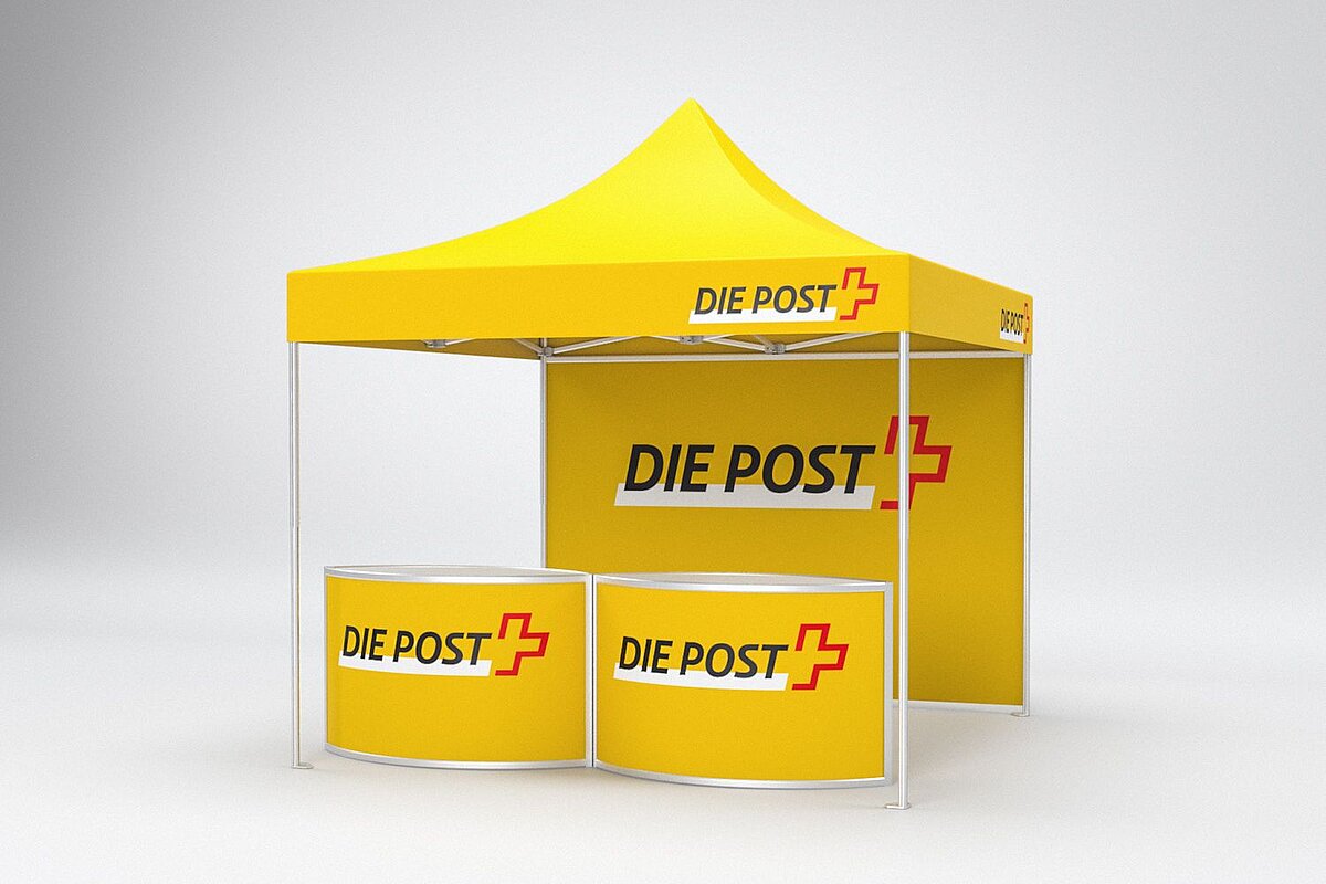 A promotion tent in the design of the POST.