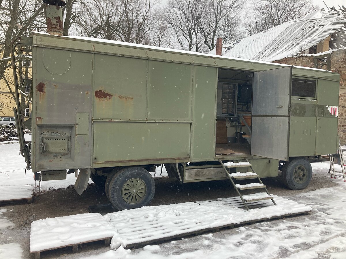 An old army bakery becomes a mobile baking station. An old Swiss Army baking vehicle, now converted into the Heart Bakery's mobile baking station.