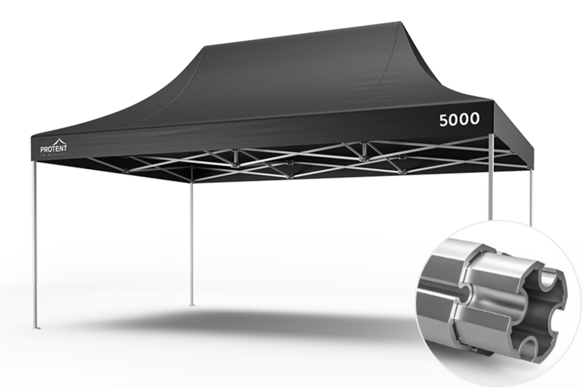 Ein Pro-Tent 5000 Faltzelt, gefertigt aus Hightech-Materialien.