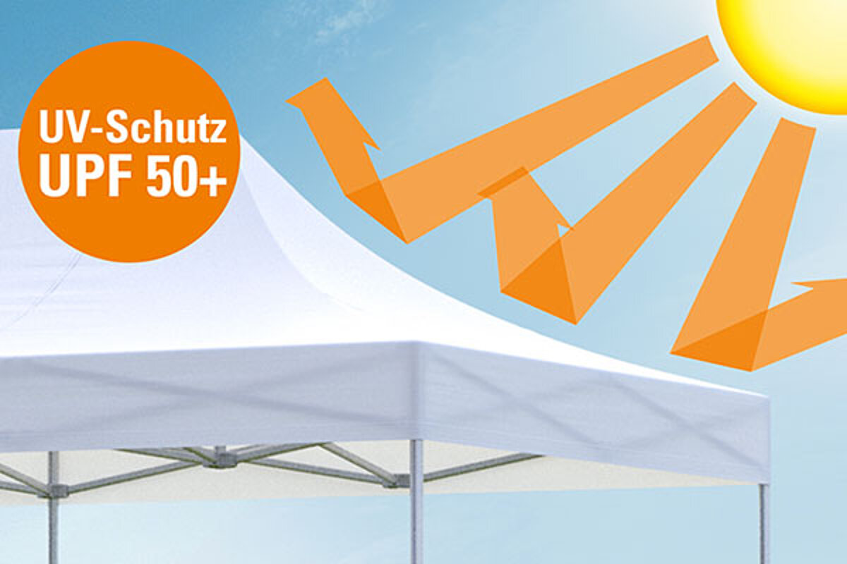 Ein Faltzelt reflektiert die Sonne – ein Symbolbild für den UV-Schutz.