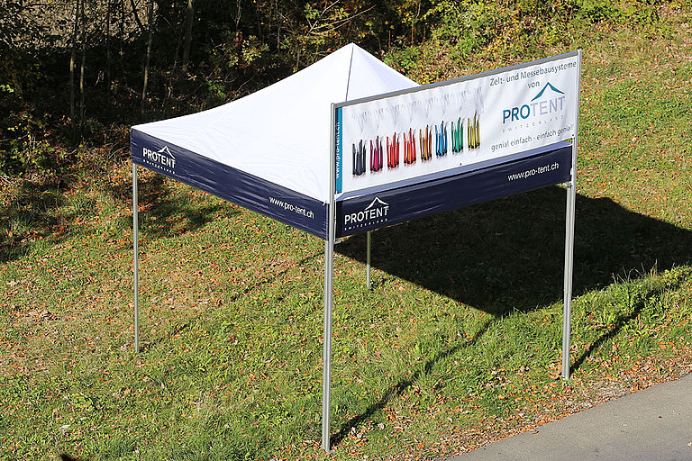 Pro-Tent folding tent with fitted canopy in a meadow