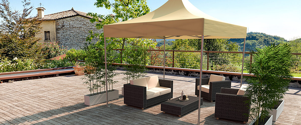 Corturi pliabile Pro-Tent ca pavilioane exclusive de grădină.