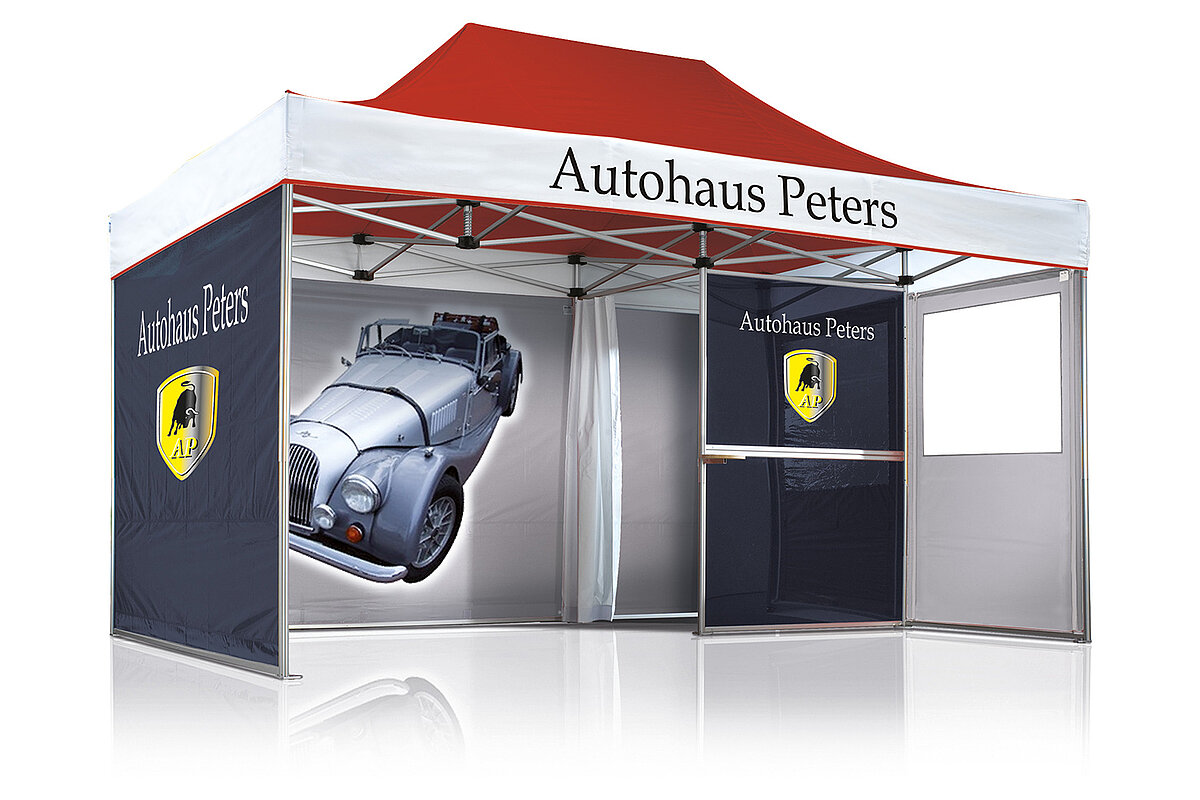 Unique promotional folding tent with integrated indoor cabin