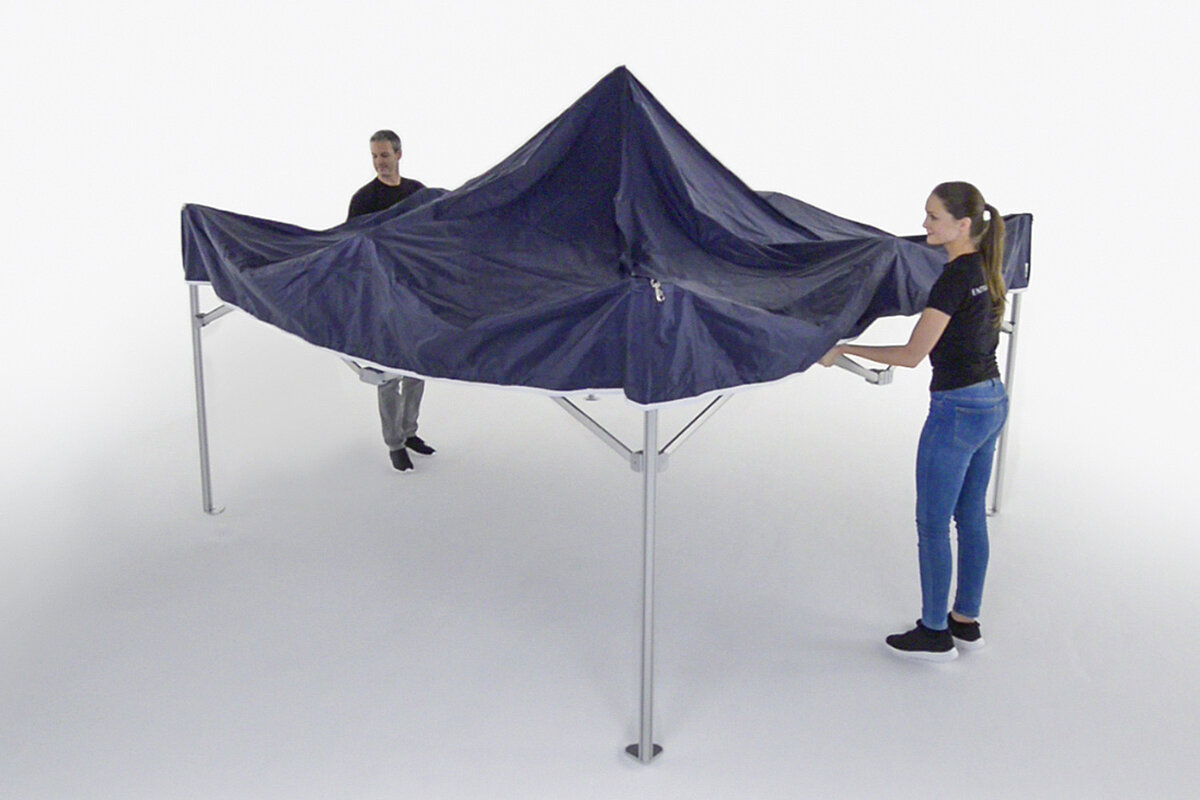 Easy assembly - sophisticated folding tent system