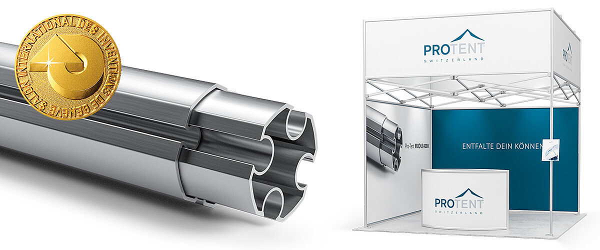 The innovative Pro-Tent system for folding tent and exhibition stand construction