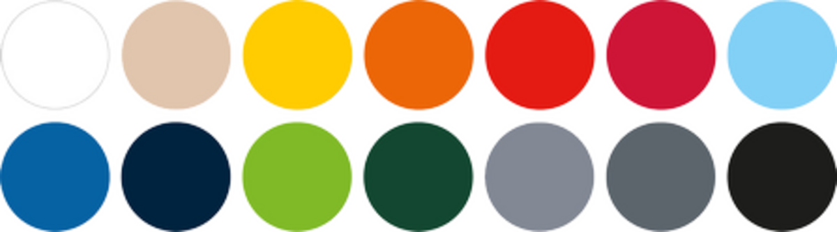 Une représentation schématique des 14 couleurs standard pour les pavillons pliants de Pro-Tent.