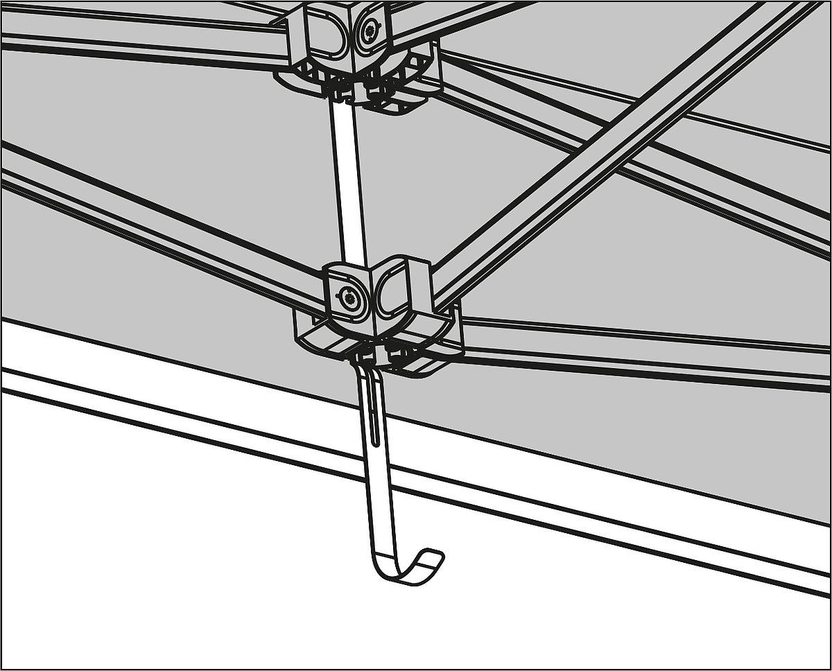 Eine schematische Anleitung zur Nutzung des Blendenspanners der Pro-Tent Faltzelte.