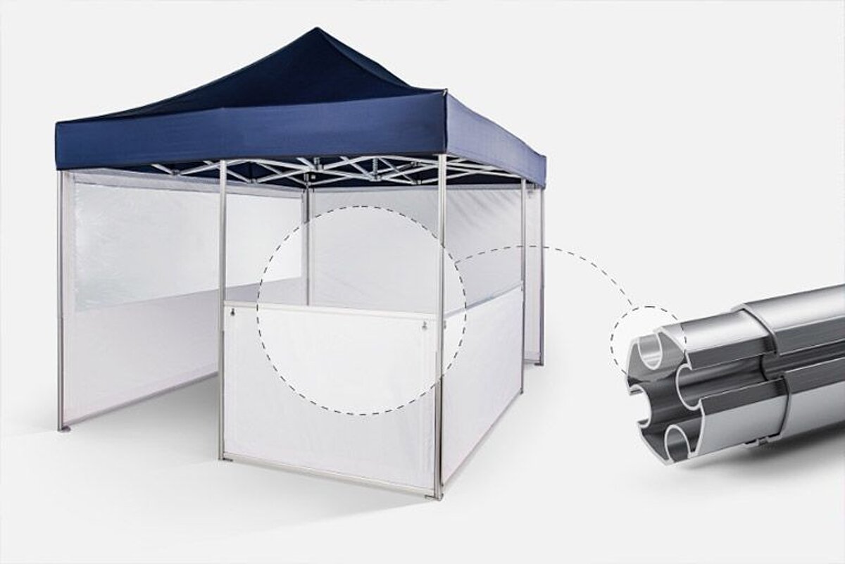 Eine schematische Zeichnung des Omegaprofils und der Systemnute eines Pro-Tent Veranstaltungszelts.
