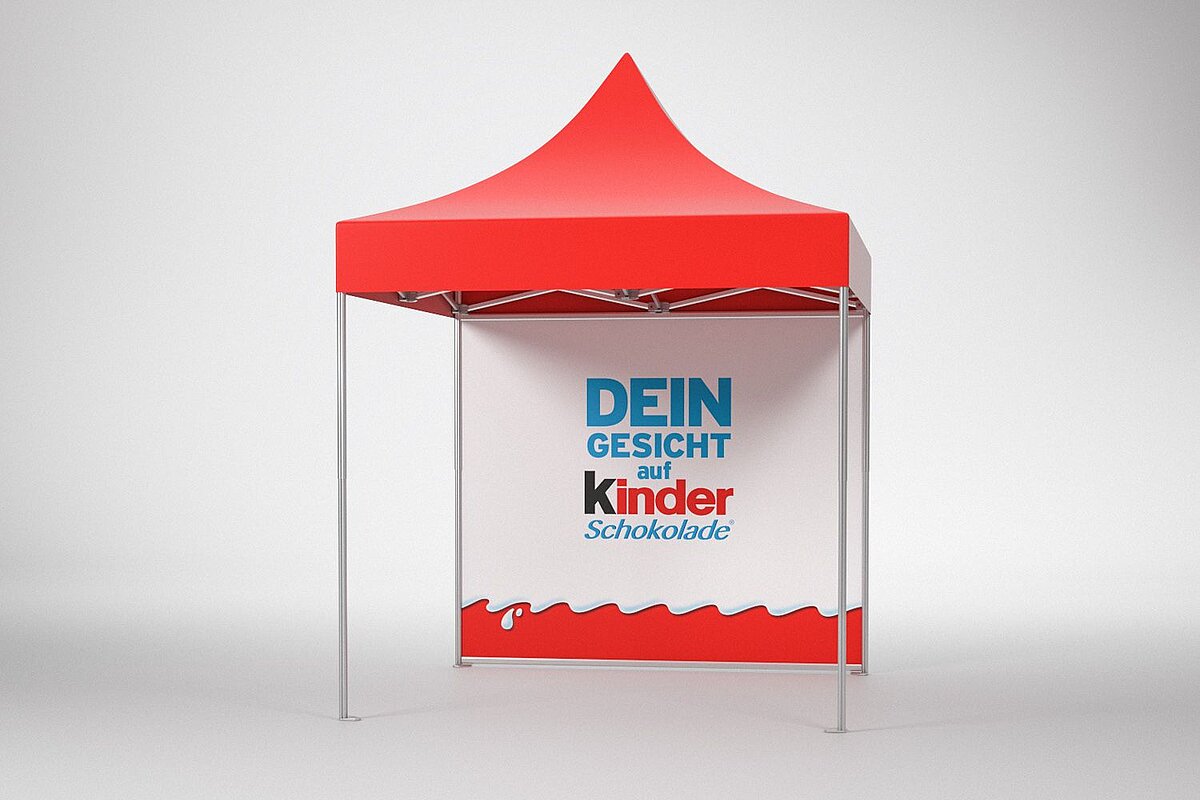 Ein kleiner Pro-Tent Faltpavillon im Look von Kinderschokolade.