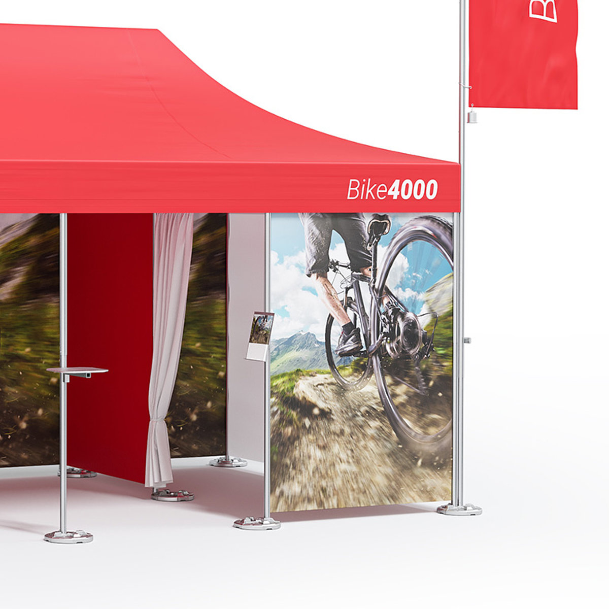 A cabin creates demarcated space in a folding tent as an accessory.