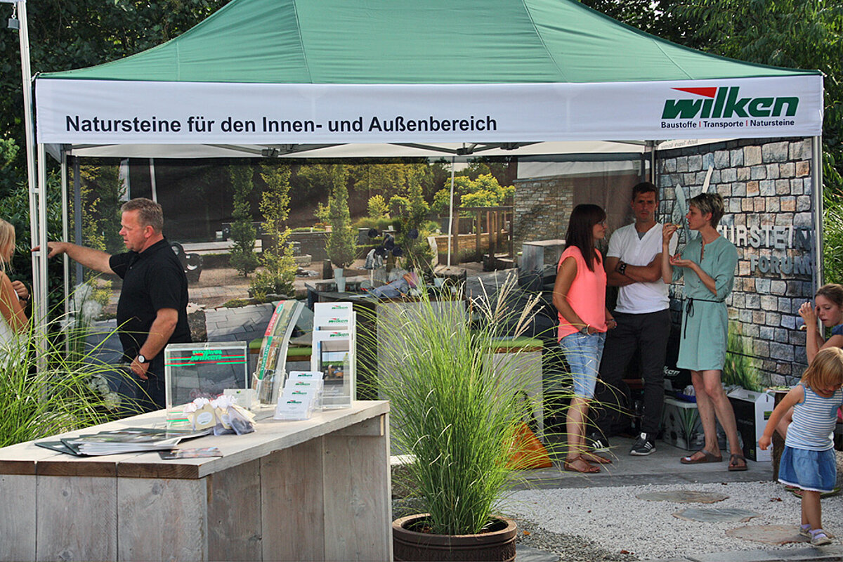 A Pro-Tent trade fair tent being used for an in-house exhibition at a garden show.