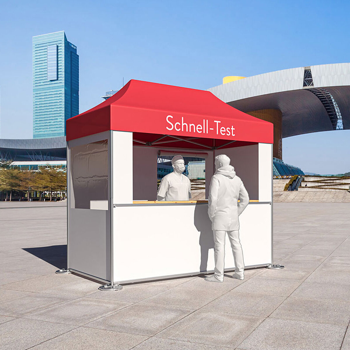 Ein Corona-Zeltsystem von Pro-Tent wird als Schnelltest-Station eingesetzt.