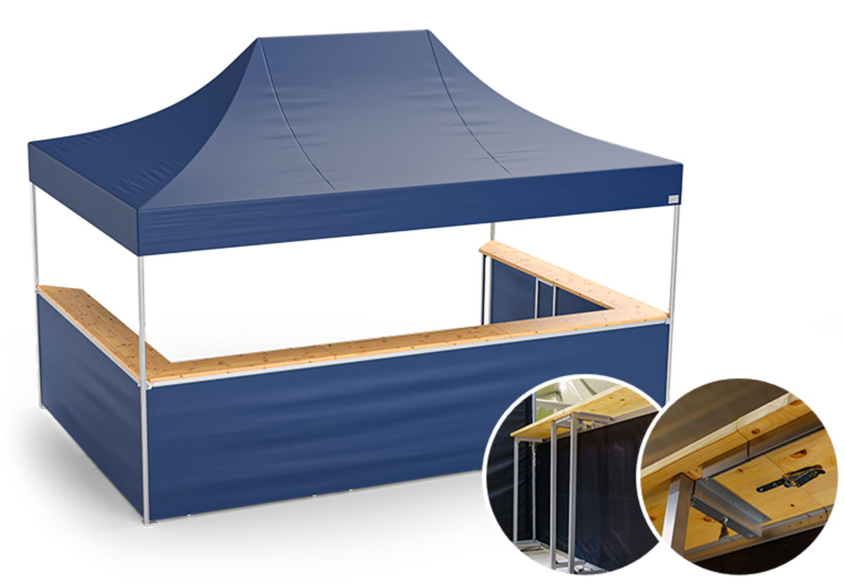 Ein Pro-Tent Faltzelt mit einer Bartheke als Erweiterung.