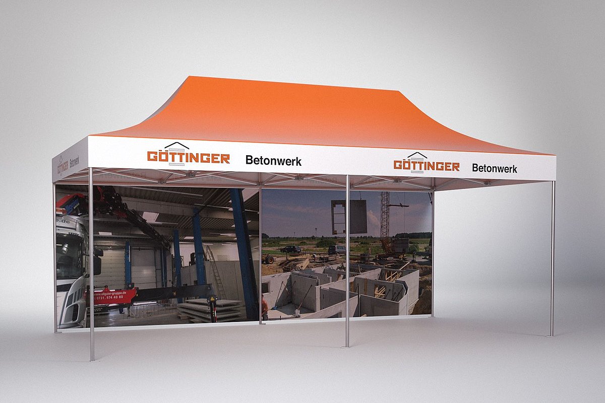 A printed tradesperson’s tent, used by a structural and civil engineering firm. 