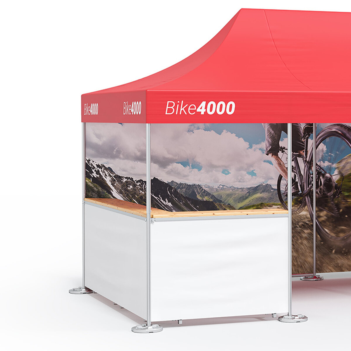 A bar counter is used in a folding tent from Pro-Tent.
