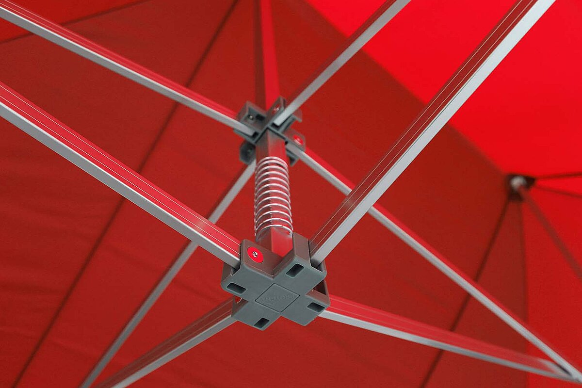 Perfect roof covering of the folding tent through telescopic spring
